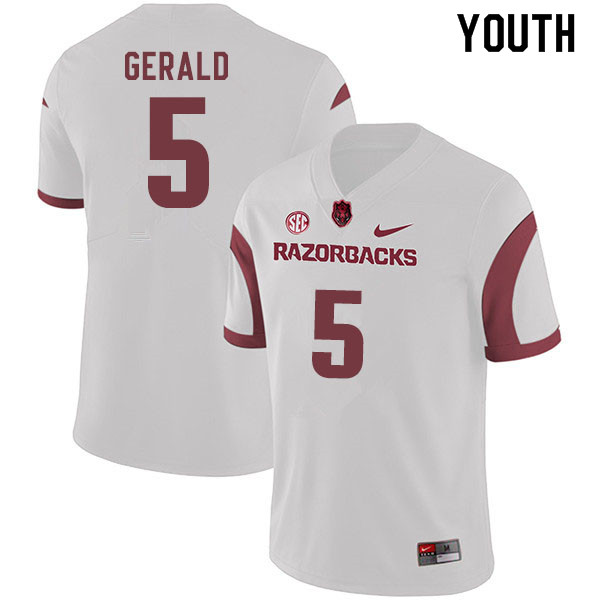 Youth #5 Dorian Gerald Arkansas Razorbacks College Football Jerseys Sale-White - Click Image to Close